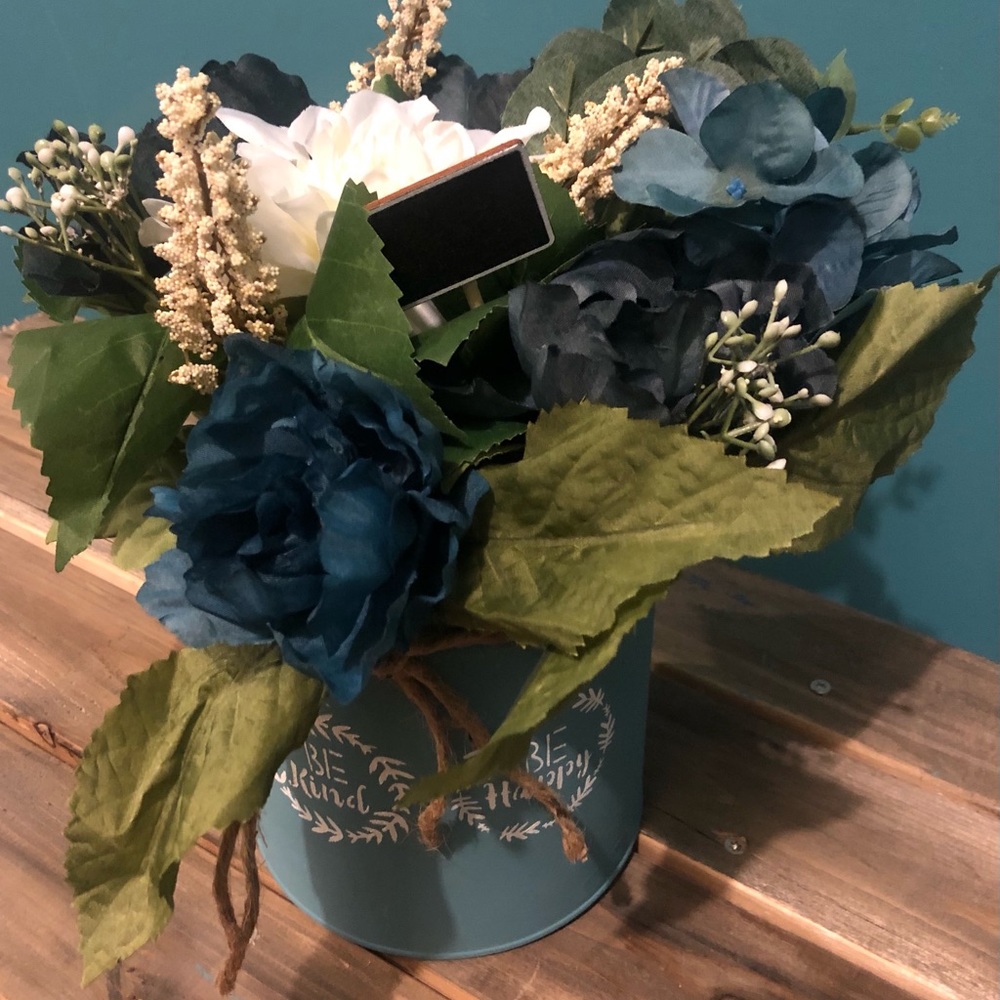 Rustic Tin Vase with faux flowers